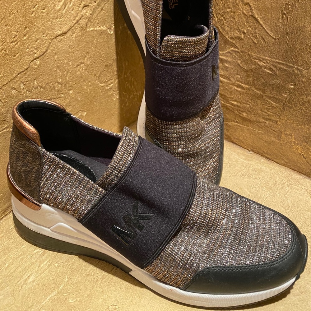 Black & gold monogram metallic sneakers